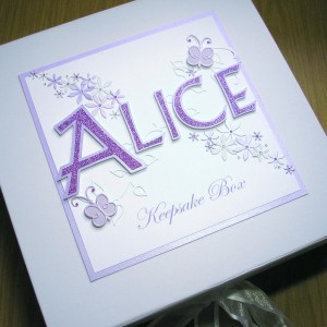 Keepsake box adoption name star flowers & butterflies