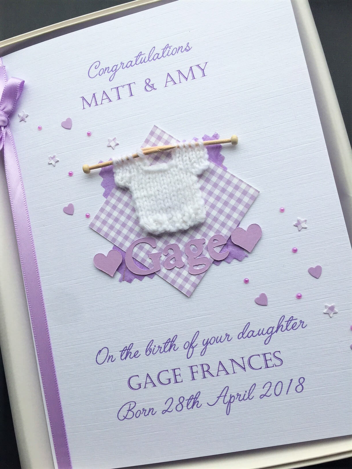 New baby jumper and name lilac