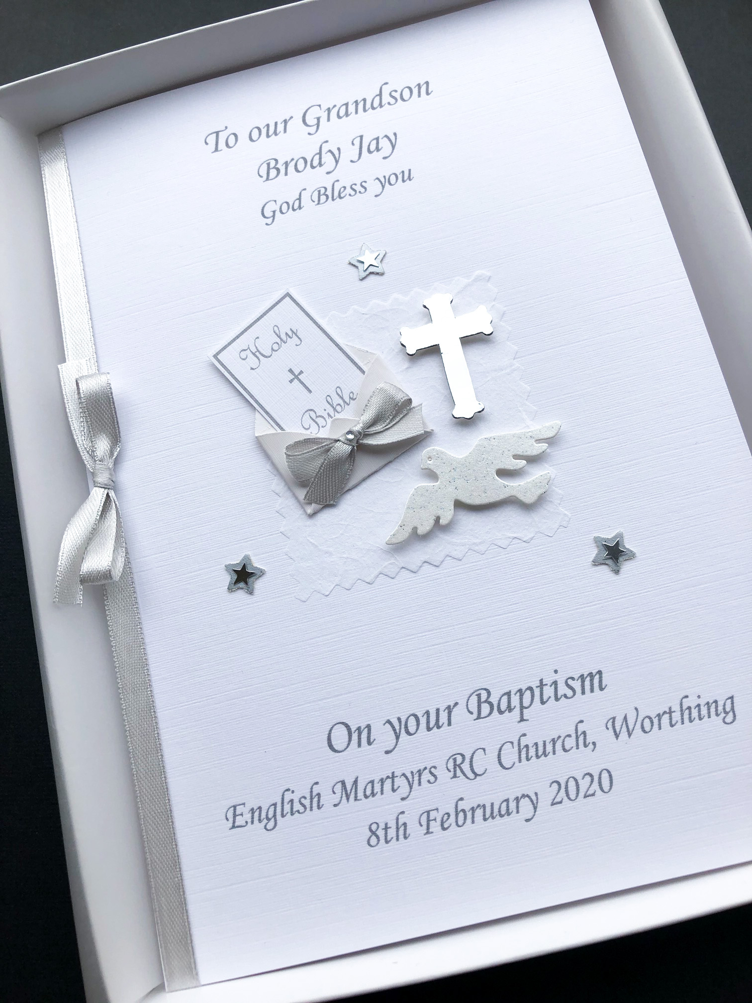 Christening bible in envelope white First Hand Cards