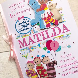 Childrens A5 name with Night Garden pink