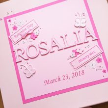 Keepsake box adoption name with tag messages pink