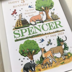 Childrens A5 name with animals woodland